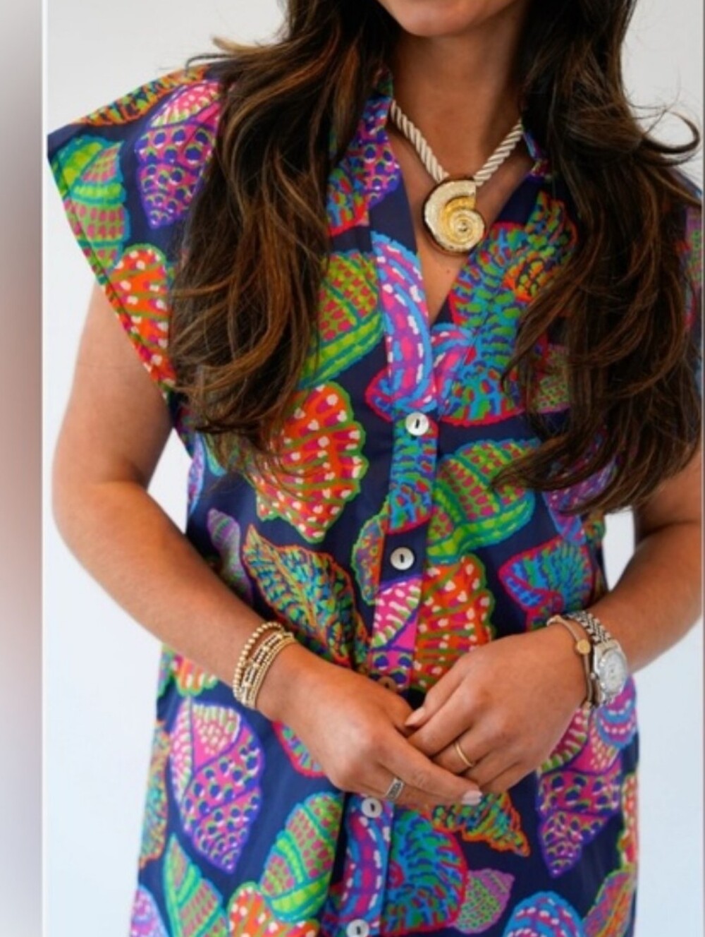 THML Multi Seashell Button Front Dress - Picture 2 of 11